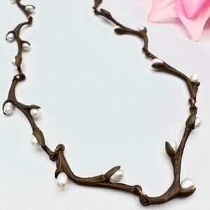 Michael Michaud “Silver Seasons” Catkin Willow Necklace Branch With Real Pearls